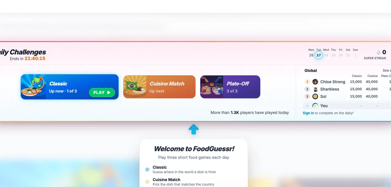 FoodGuessr start screen
