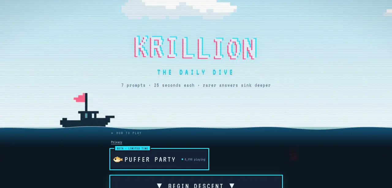 Krillion start screen